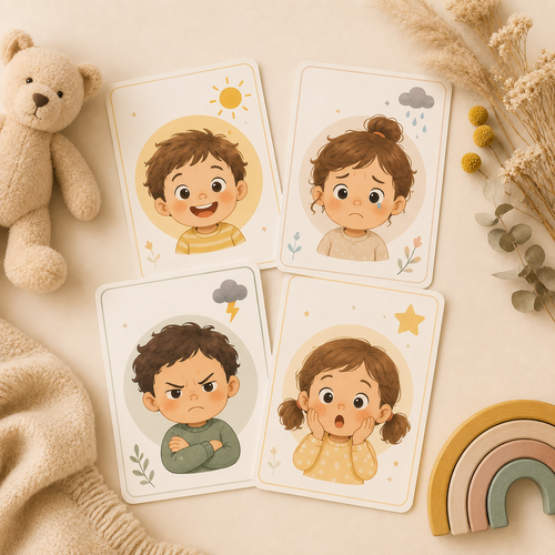 Emotions Bundle 💛 — 4 כרטיסי רגשות דיגיטליים לילדים