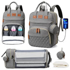 תיק החתלה 3 ב-1 — תיק גב + מיטה מתקפלת + טעינת USB 🎒