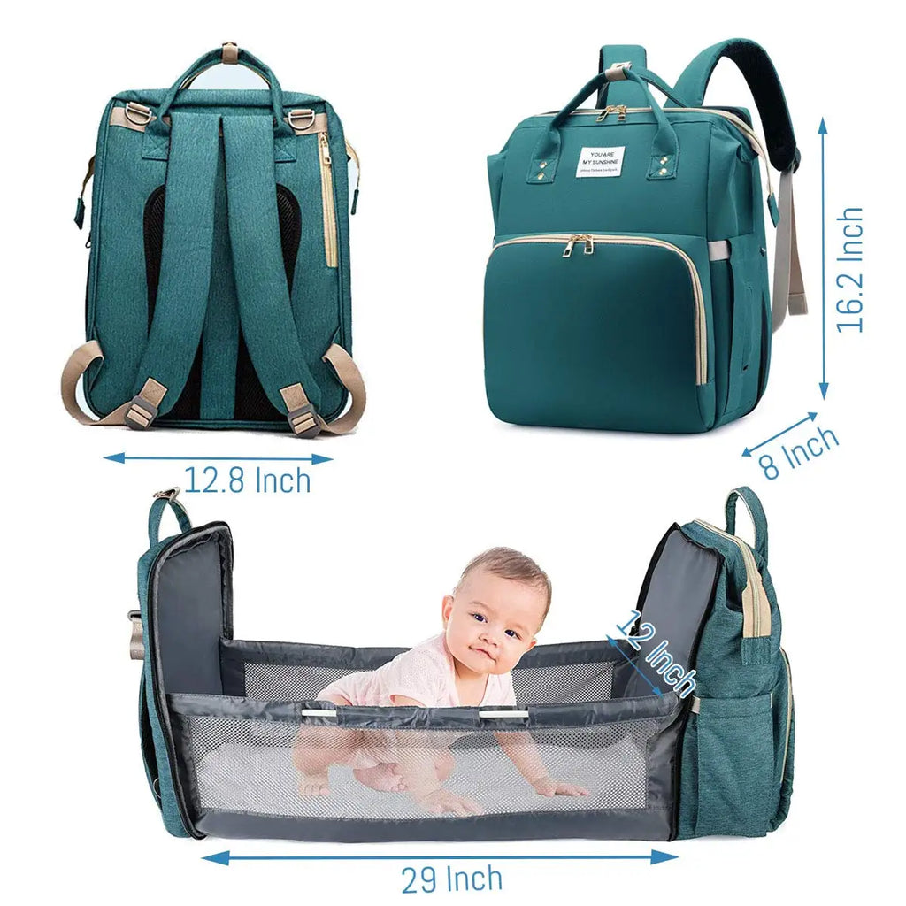 תיק החתלה 3 ב-1 — תיק גב + מיטה מתקפלת + טעינת USB 🎒