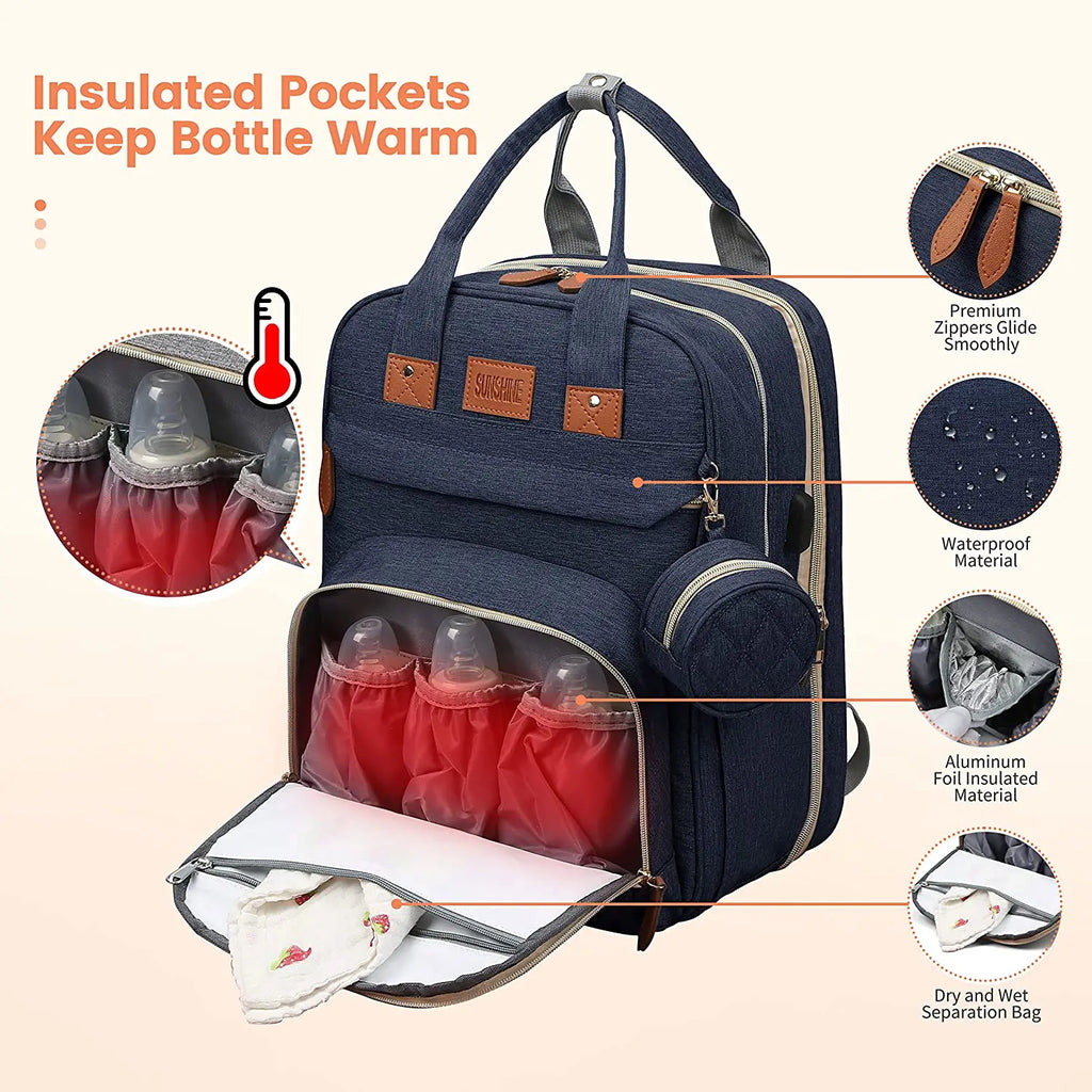 תיק החתלה 3 ב-1 — תיק גב + מיטה מתקפלת + טעינת USB 🎒